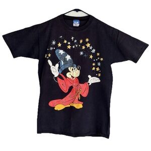 Vintage 90s Mickey Mouse Sorcerer Shirt Fantasia Size M Black Single Stitch USA